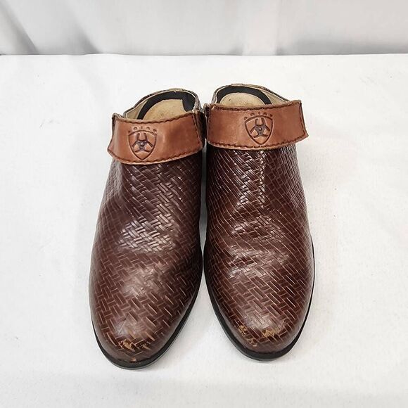 Ariat Women's 9 Brown Leather Woven Rattan Weave Slingback Clog Mules Comfort - Picture 9 of 9